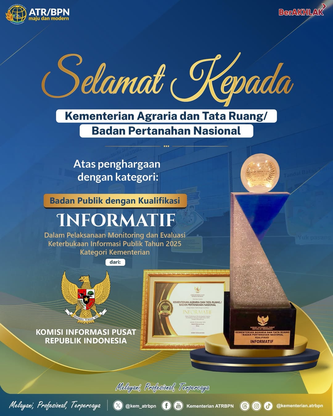 Kementerian ATR/BPN Raih Predikat “Informatif” dalam Keterbukaan Informasi Publik Tahun 2025