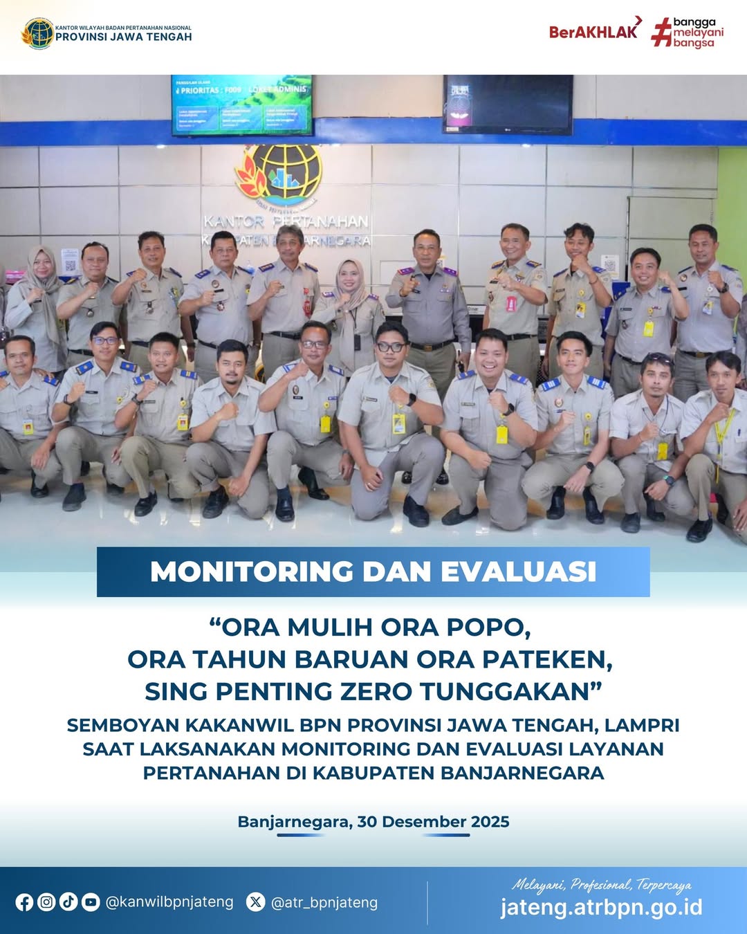 Monitoring dan Evaluasi Akhir Tahun Zero Tunggakan oleh Kakanwil BPN Jateng di Kantor Pertanahan Kabupaten Banjarnegara