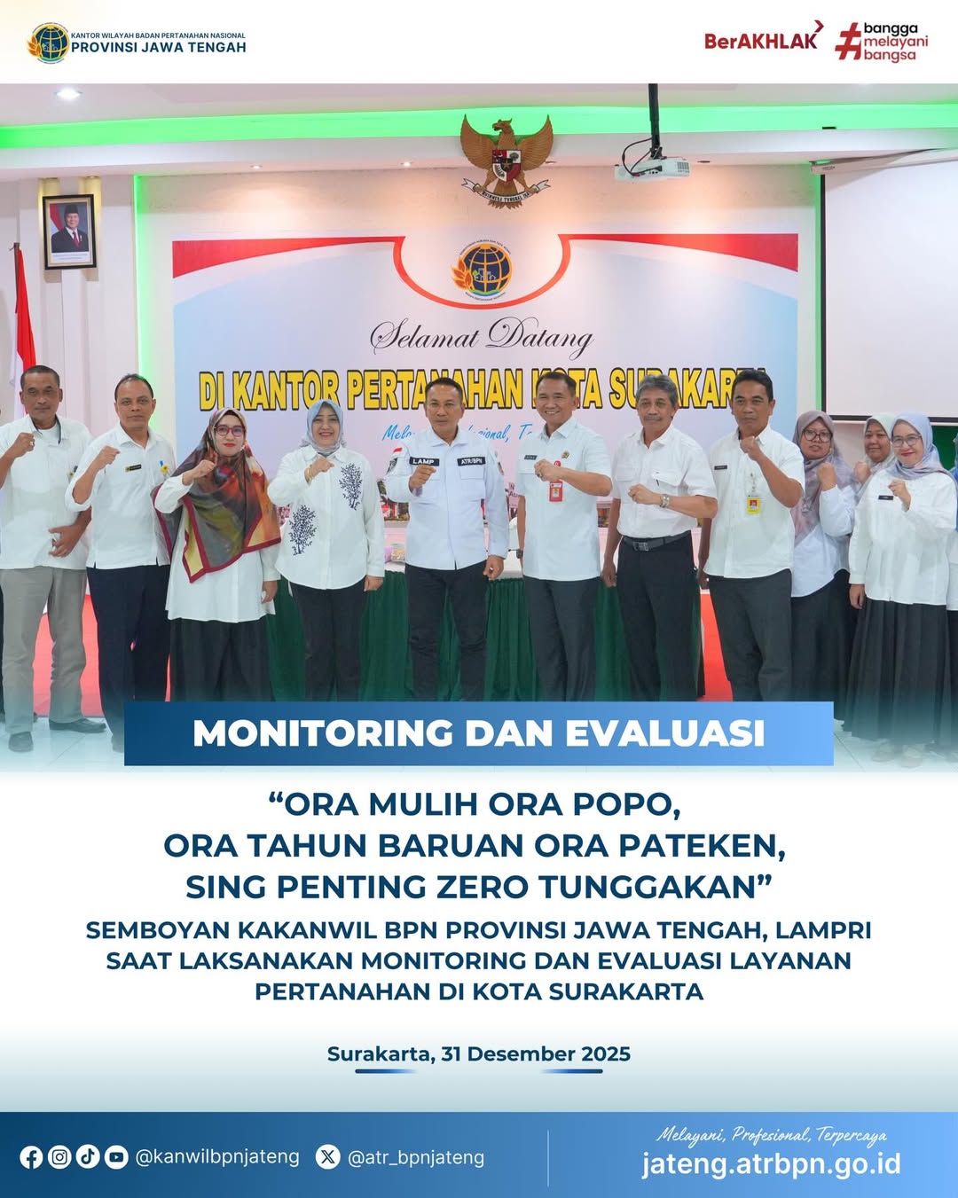 Monitoring dan Evaluasi Akhir Tahun Zero Tunggakan oleh Kakanwil BPN Jateng di Kantor Pertanahan Kota Surakarta