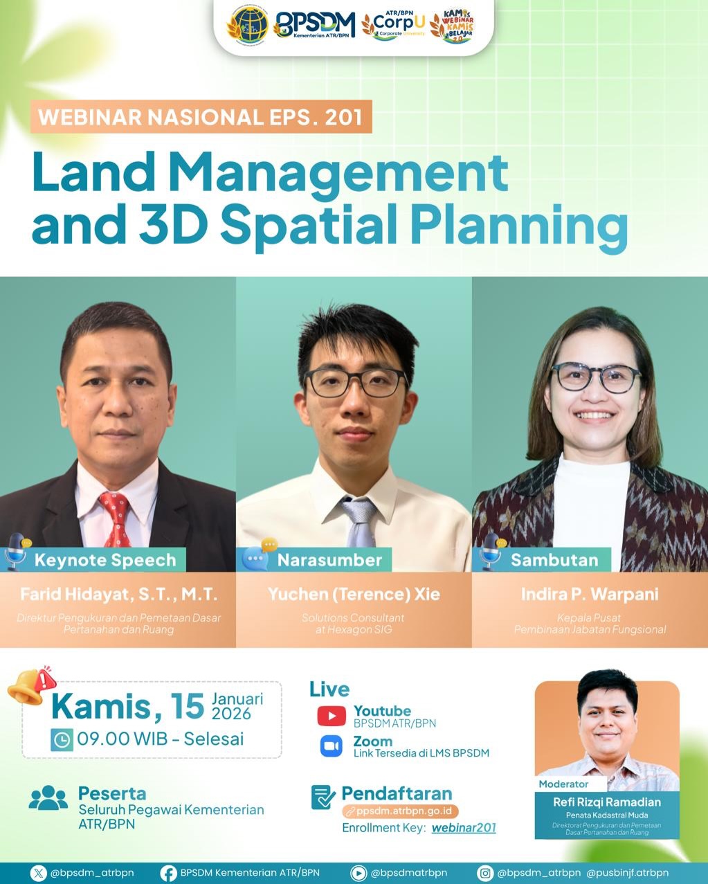 BPSDM Kementerian ATR/BPN Gelar Webinar Nasional “Land Management and 3D Spatial Planning” pada Kamis Belajar Sob Edisi 201