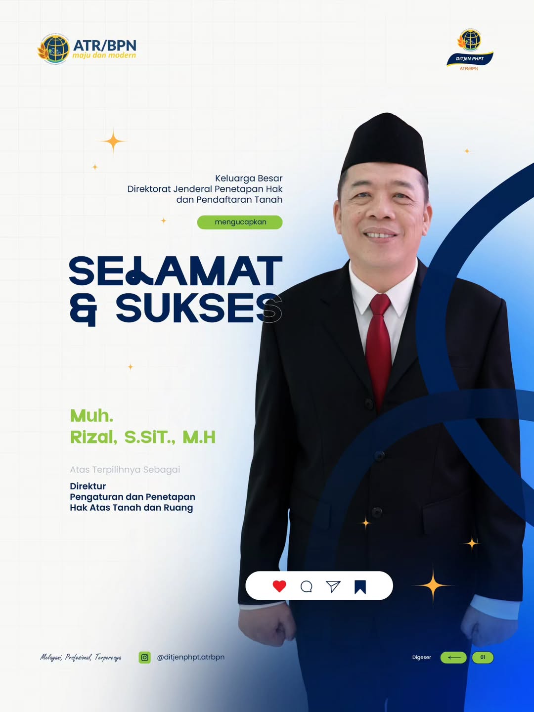 Ditjen Penetapan Hak dan Pendaftaran Tanah Sampaikan Ucapan Selamat atas Pelantikan Direktur Pengaturan dan Penetapan Hak Atas Tanah dan Ruang