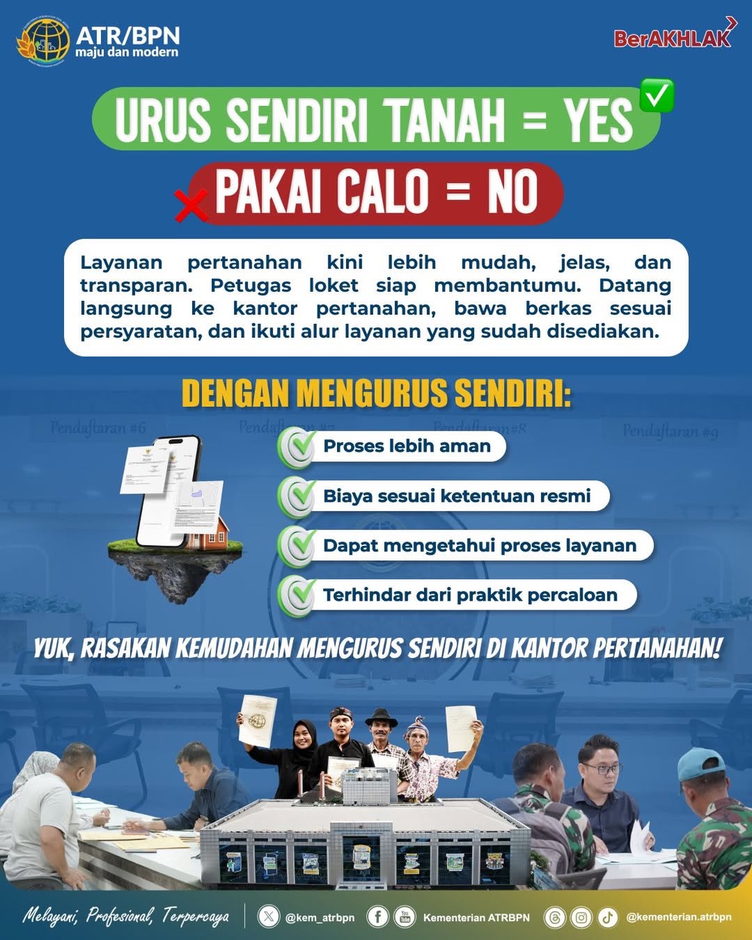 Urus Layanan Pertanahan Sendiri, Lebih Mudah, Aman, dan Transparan