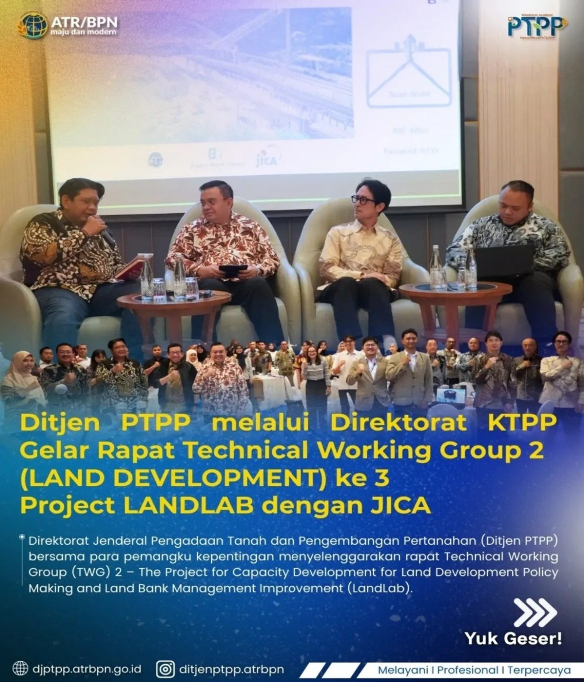 Ditjen PTPP Kementerian ATR/BPN Melalui Direktorat KTPP Gelar Rapat Technical Working Group 2 (Land Development) Ke-3 Project LANDLAB dengan JICA