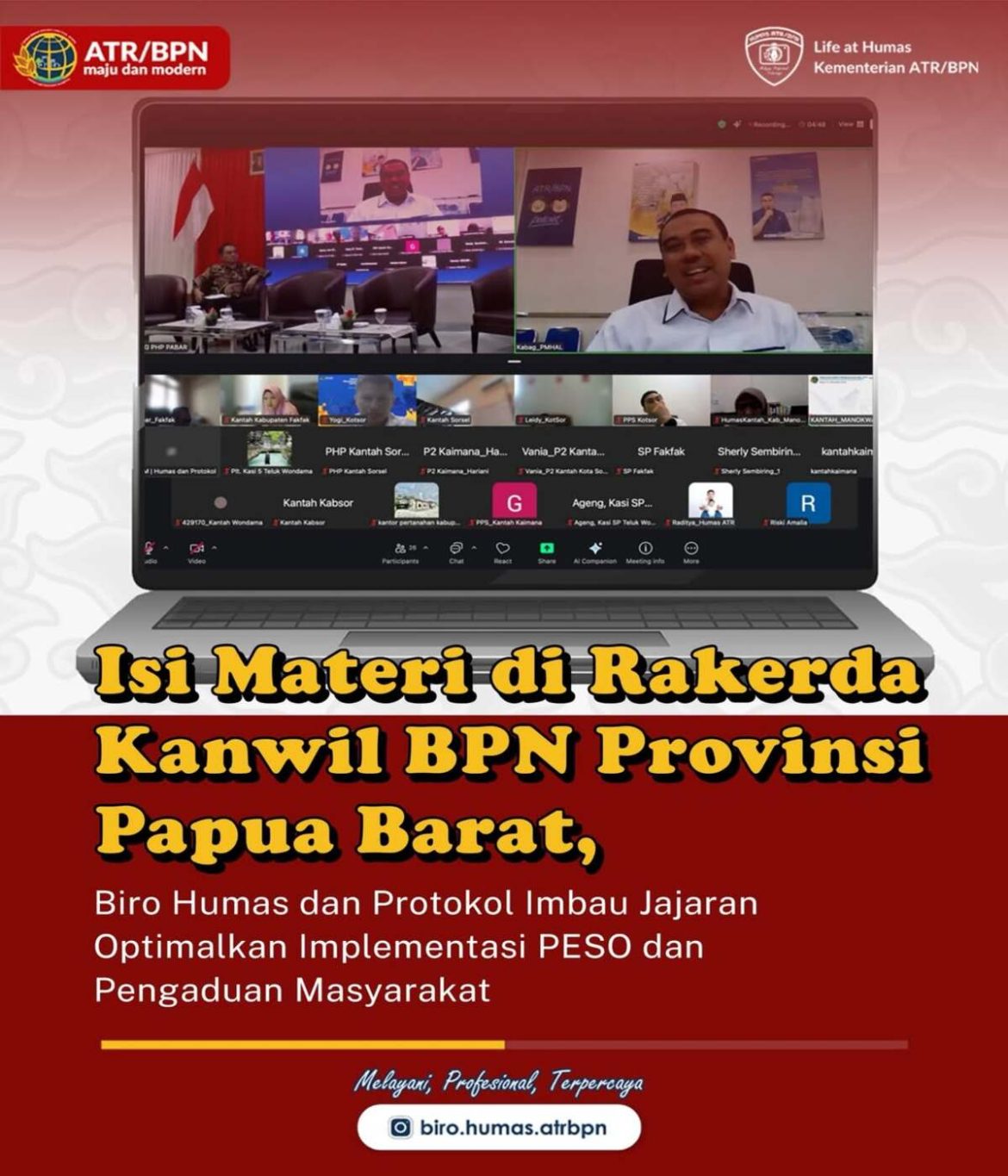 Biro Humas dan Protokol Imbau Jajaran Optimalkan Implementasi PESO dan Pengaduan Masyarakat Isi Materi di Rakerda Kanwil BPN Provinsi Papua Barat