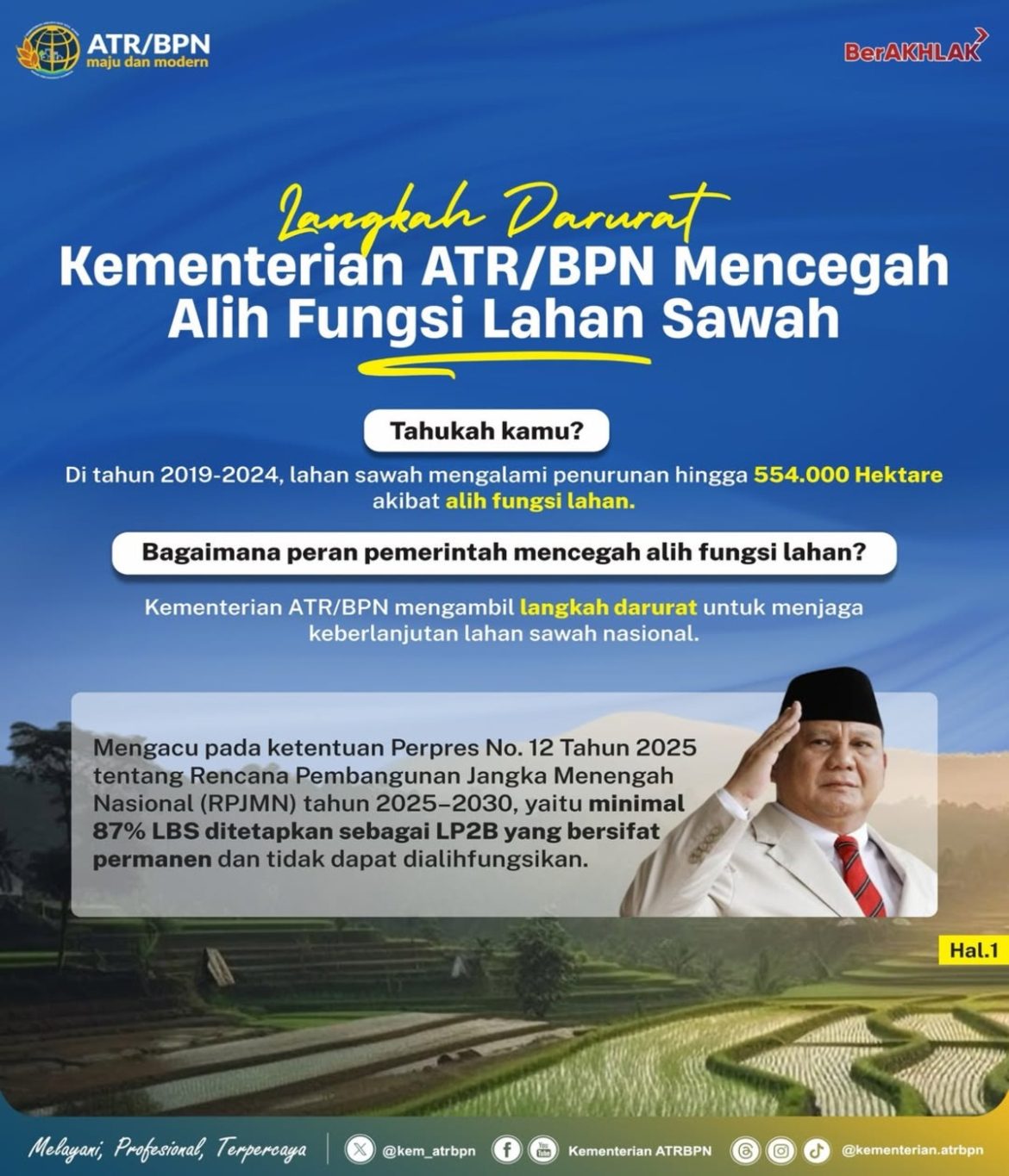 Kementerian ATR/BPN Ambil Langkah Darurat Cegah Alih Fungsi Lahan Sawah