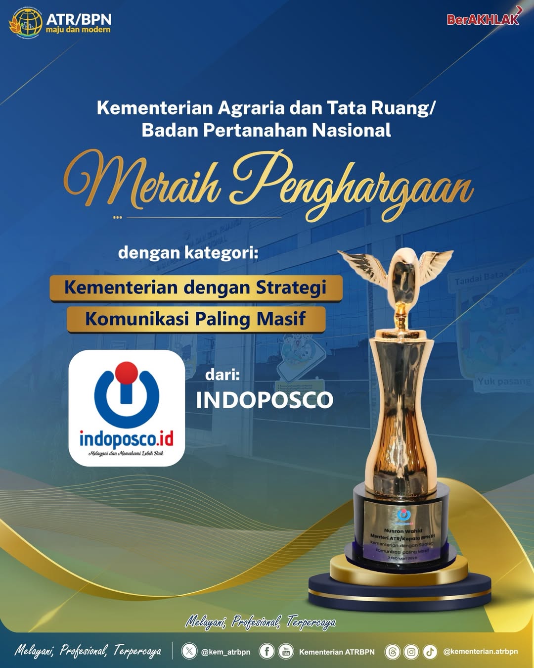 Kementerian ATR/BPN Raih Penghargaan Strategi Komunikasi Paling Masif dari Indoposco