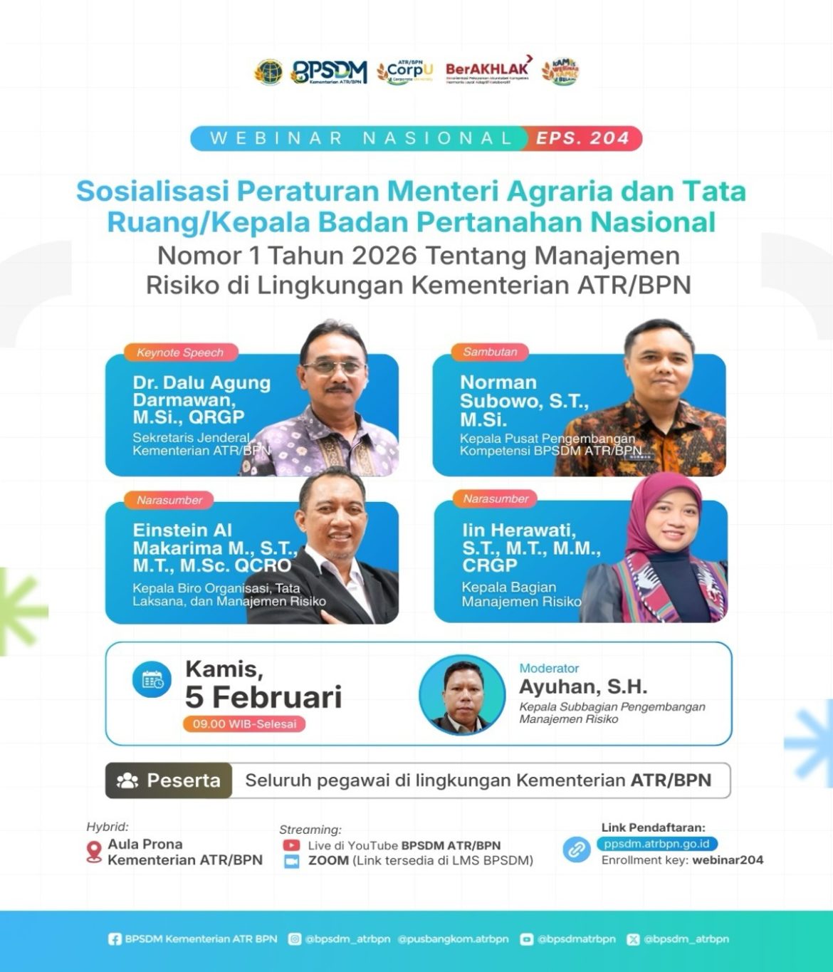 BPSDM ATR/BPN Gelar Webinar Nasional Episode 204 tentang Manajemen Risiko