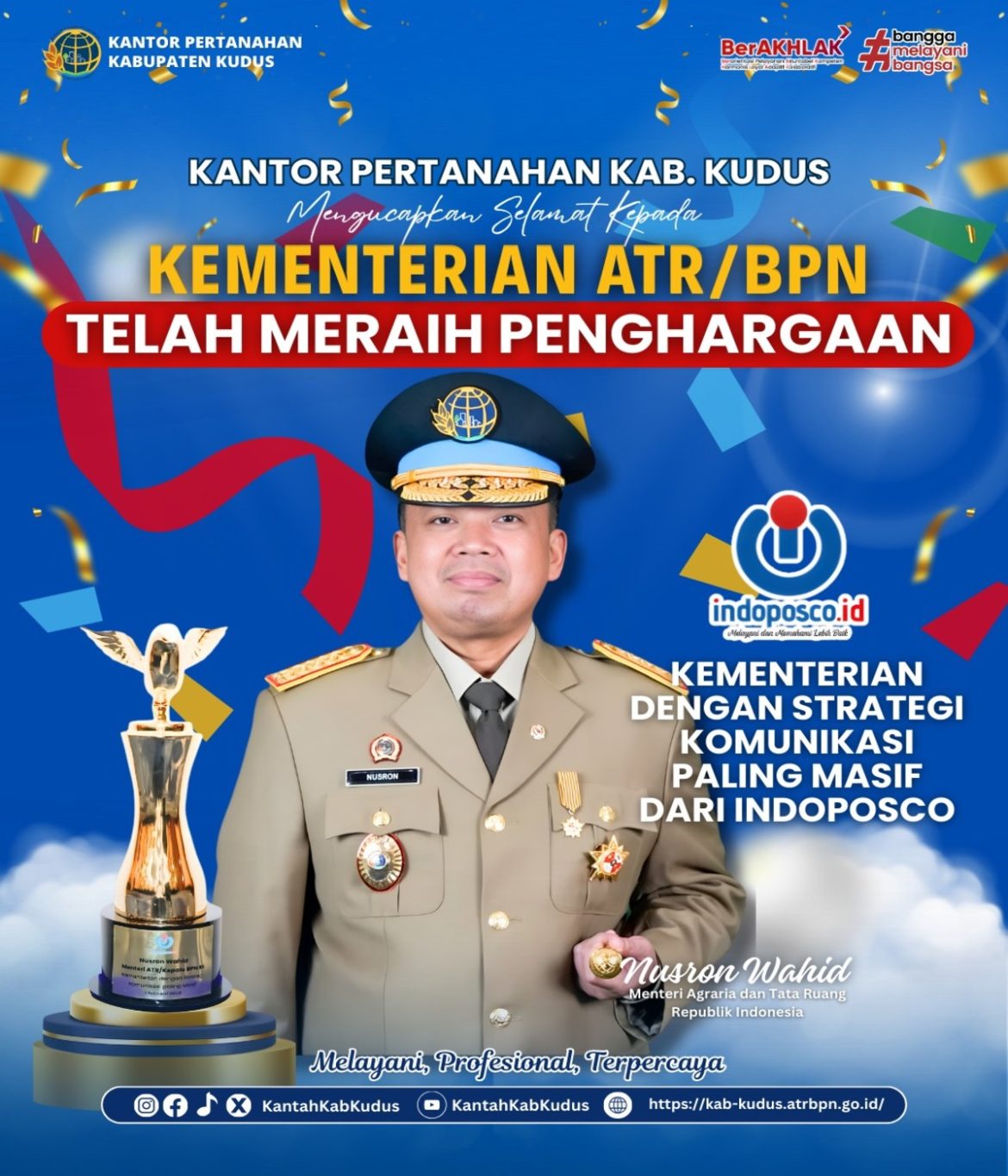 Kementerian ATR/BPN Raih Penghargaan Strategi Komunikasi Paling Masif dari Indoposco