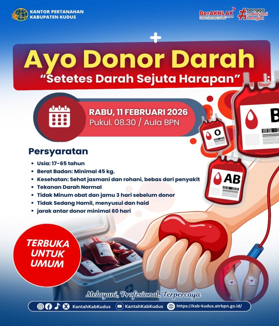 Kantor Pertanahan Kabupaten Kudus Ajak Masyarakat Donor Darah Bertema “Setetes Darah Sejuta Harapan”