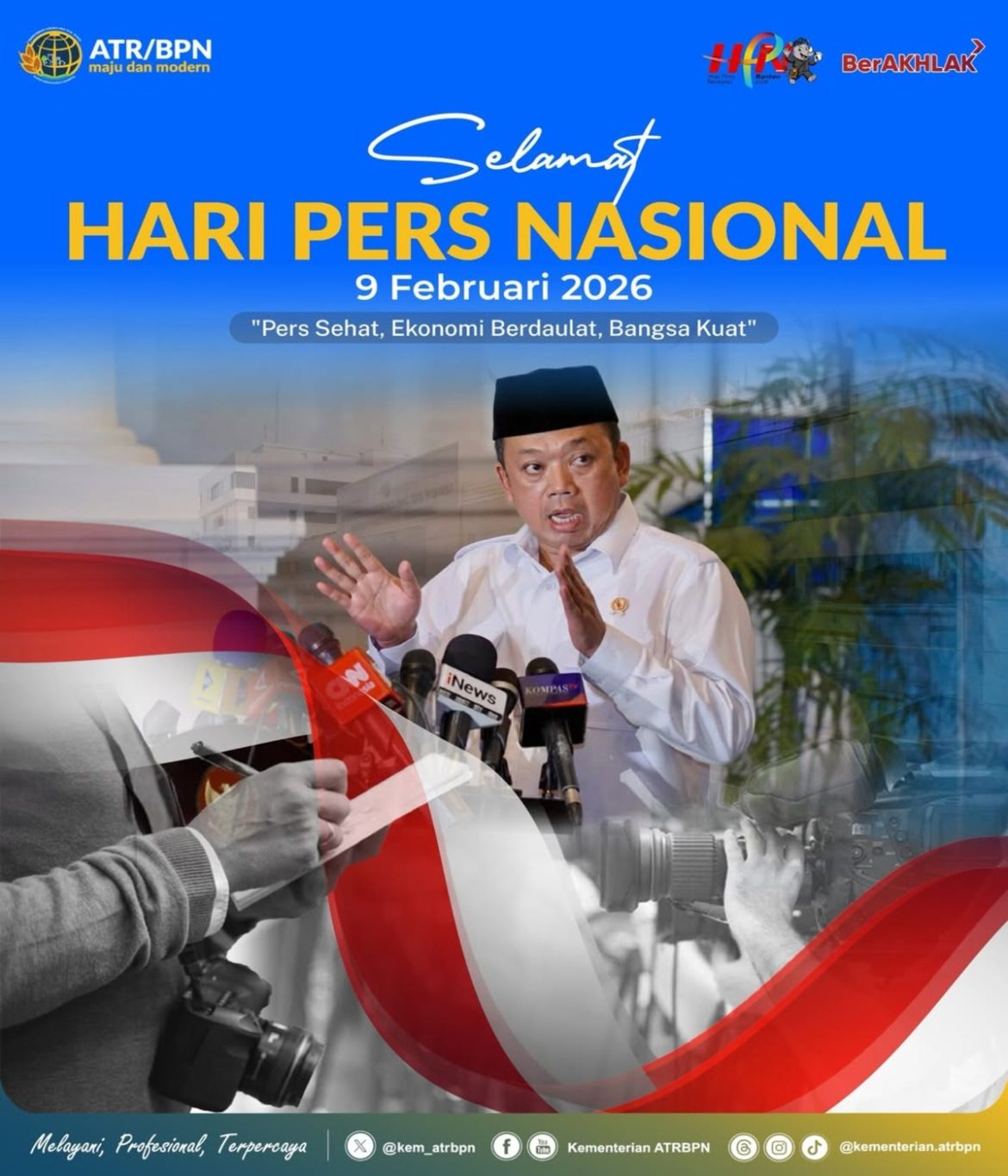 Kementerian ATR/BPN Ucapkan Selamat Memperingati Hari Pers Nasional 2026