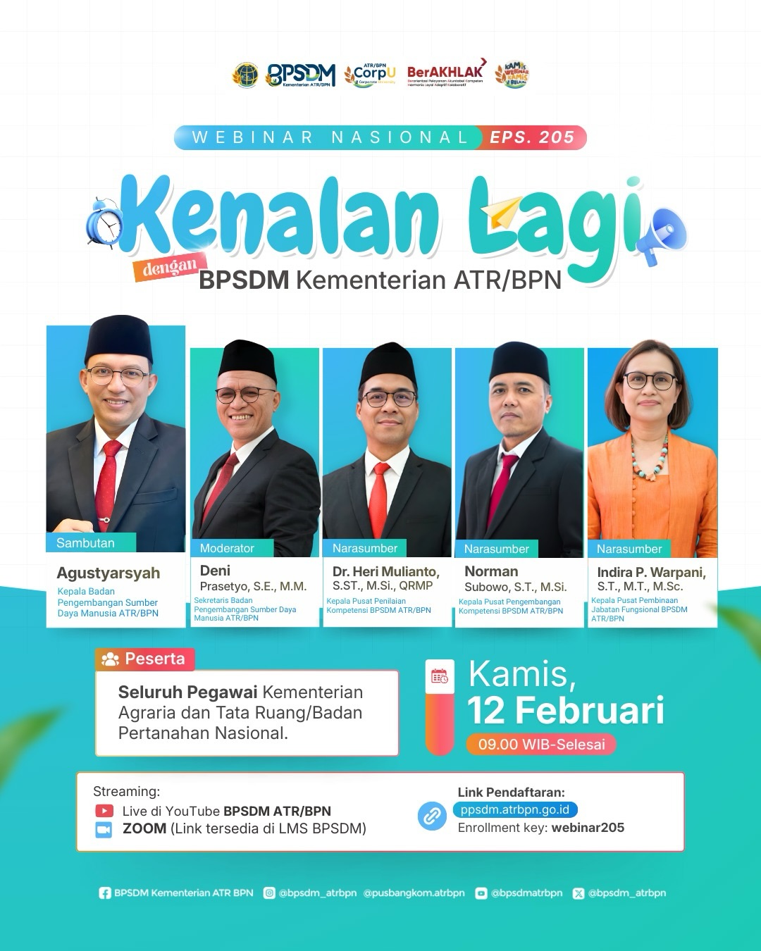 BPSDM ATR/BPN Gelar Webinar Nasional Episode 205 “Kenalan Lagi dengan BPSDM Kementerian ATR/BPN”