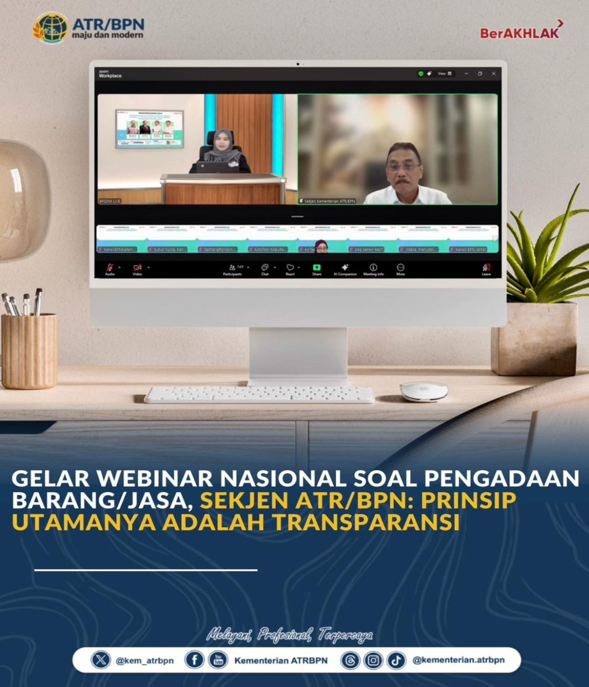 Gelar Webinar Nasional Soal Pengadaan Barang/Jasa, Sekjen ATR/BPN: Prinsip Utamanya adalah Transparansi