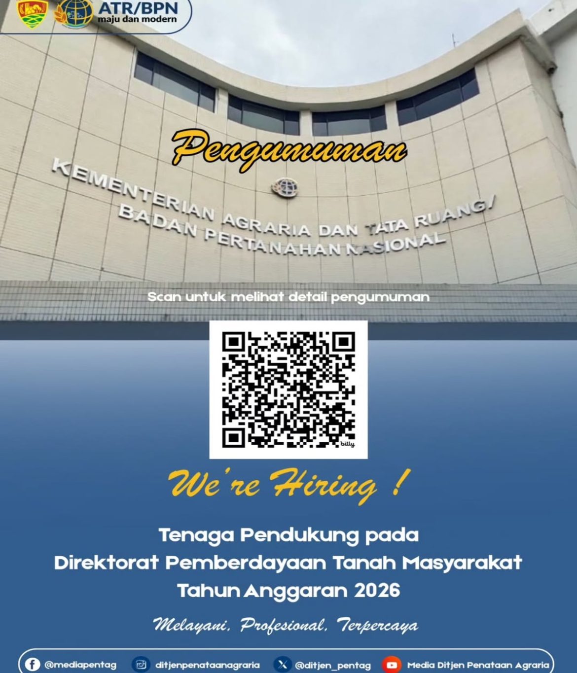 Direktorat Pemberdayaan Tanah Masyarakat Buka Rekrutmen Tenaga Pendukung Tahun 2026
