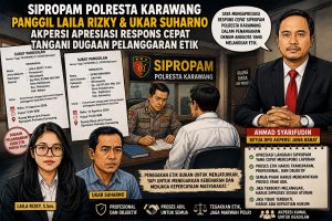 Ketua Akpersi DPD provinsi Jawa Barat Apresiasi Respons Cepat Sipropam Polresta Karawang
KARAWANG – Penanganan dugaan pelanggaran Kode Etik Profesi Polri (KEPP) yang melibatkan oknum anggota Polresta Karawang memasuki tahapan pemeriksaan. Hal tersebut terlihat dari adanya surat panggilan pemeriksaan yang ditujukan kepada Laila Rizky, S.Sos dan Ukar Suharno sebagai saksi.
Berdasarkan dokumen surat panggilan yang diterima, pemeriksaan dilakukan oleh pemeriksa selaku Akreditor Sipropam Polresta Karawang. Laila Rizky dijadwalkan menjalani pemeriksaan pada Rabu, 12 Agustus 2026 pukul 11.00 WIB di ruang pemeriksaan Unit Provos Sipropam Polresta Karawang.
Sementara itu, surat pemanggilan terhadap Ukar Suharno juga mencantumkan jadwal pemeriksaan pada hari yang sama, yakni Rabu, 12 Agustus 2026 pukul 10.00 WIB.
Dalam surat tersebut disebutkan bahwa pemeriksaan dilakukan sebagai saksi terkait dugaan pelanggaran Kode Etik Profesi Polri yang diduga dilakukan oleh seorang anggota Polresta Karawang.
Surat pemanggilan itu juga mencantumkan dasar laporan polisi serta surat perintah Kapolresta Karawang mengenai pelaksanaan pemeriksaan terhadap dugaan pelanggaran Kode Etik Profesi Polri.
AKPERSI Apresiasi Respons Cepat Sipropam
Ketua DPD Jawa Barat Asosiasi Keluarga Pers Indonesia (AKPERSI), Ahmad Syarifudin, memberikan apresiasi terhadap langkah cepat Sipropam Polresta Karawang dalam menindaklanjuti dugaan pelanggaran etik tersebut.
“Saya mengapresiasi respons cepat Sipropam Polresta Karawang dalam penanganan oknum anggota yang melanggar etik.”
Menurut Ahmad, pemeriksaan terhadap para saksi merupakan bagian penting dalam proses penegakan disiplin dan kode etik di lingkungan Kepolisian. Ia menilai setiap laporan yang berkaitan dengan dugaan pelanggaran etik harus ditangani secara profesional, objektif dan sesuai prosedur.
“Kami mengapresiasi langkah Sipropam yang sudah melakukan pemeriksaan terhadap pihak-pihak yang dianggap memiliki informasi terkait perkara ini. Ini menunjukkan bahwa laporan masyarakat mendapatkan perhatian dan sedang diproses melalui mekanisme internal kepolisian,” ujar Ahmad.
Ia menegaskan, apresiasi tersebut bukan berarti AKPERSI mengambil kesimpulan mengenai benar atau salahnya pihak tertentu. Menurutnya, keputusan mengenai ada atau tidaknya pelanggaran etik sepenuhnya menjadi kewenangan pemeriksa dan mekanisme Kode Etik Profesi Polri.
Minta Pemeriksaan Berjalan Objektif
Ahmad berharap seluruh proses pemeriksaan dapat berjalan secara transparan dan objektif, dengan menggali seluruh fakta serta keterangan dari para pihak.
“Yang paling penting adalah proses pemeriksaannya. Semua pihak harus diberikan kesempatan untuk menyampaikan keterangan secara utuh. Jangan sampai ada kesimpulan yang terburu-buru sebelum seluruh fakta diperiksa,” tegasnya.
Ia juga meminta agar apabila nantinya ditemukan bukti adanya pelanggaran etik, maka proses tersebut ditindaklanjuti sesuai ketentuan yang berlaku.
Sebaliknya, apabila hasil pemeriksaan tidak menemukan adanya pelanggaran, maka hal tersebut juga harus disampaikan berdasarkan hasil pemeriksaan dan fakta yang ada.
AKPERSI: Hukum dan Etik Harus Ditegakkan Secara Adil
Lebih lanjut, Ahmad mengatakan bahwa institusi Polri memiliki mekanisme internal untuk memastikan setiap anggota yang diduga melakukan pelanggaran dapat diperiksa secara profesional.
Menurutnya, mekanisme tersebut penting untuk menjaga kepercayaan masyarakat terhadap institusi kepolisian.
“Penegakan kode etik bukan untuk menjatuhkan institusi. Justru sebaliknya, proses etik yang transparan dan profesional akan memperkuat kepercayaan masyarakat terhadap Polri,” katanya.
Ahmad menambahkan, AKPERSI akan tetap menghormati seluruh proses pemeriksaan yang dilakukan Sipropam Polresta Karawang.
“Kami akan terus mengawal dari sisi kontrol sosial dan pemberitaan. Prinsip kami jelas, siapapun yang diperiksa harus mendapatkan proses yang adil. Jika ada pelanggaran, harus diproses sesuai aturan. Jika tidak terbukti, tentu harus diberikan kepastian juga,” pungkasnya.
Dengan adanya pemanggilan terhadap Laila Rizky dan Ukar Suharno sebagai saksi, publik kini menunggu hasil pemeriksaan Sipropam Polresta Karawang serta langkah selanjutnya dalam penanganan dugaan pelanggaran Kode Etik Profesi Polri tersebut.
Catatan Redaksi: Pemberitaan ini berdasarkan dokumen surat panggilan yang diterima redaksi. Dugaan pelanggaran etik dan pihak yang diperiksa tetap harus dipandang berdasarkan asas praduga tak bersalah sampai terdapat hasil pemeriksaan atau keputusan resmi dari pihak yang berwenang.
**Redaksi**