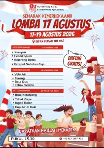 WARGA RT 08/RW 03 KP. CILEMBU GEMPARKAN HUT RI KE-81 DENGAN LOMBA MERIAH DAN PENTAS SENI
SEMANGAT KEBERSAAN DAN GOTONG ROYONG WARNAI PERINGATAN KEMERDEKAAN_
Tasikmalaya, 16 Agustus 2026_
Dalam rangka memperingati HUT Republik Indonesia ke-81, warga RT 08/RW 03 Kp. Cilembu menggelar rangkaian kegiatan yang meriah dan penuh semangat kebangsaan.
Acara dimulai dengan Semarak Kemerdekaan!!! Lomba 17 Agustus yang dilaksanakan selama 3 hari, 17-19 Agustus 2026 . di depan Rumah Teh Yuli. Berbagai lomba tradisional dan kekinian digelar untuk semua usia, di antaranya:
17 Agustus Lomba Kerupuk, Pensil Spion, Kelereng Botol, Estapet Sedotan Cup
18 Agustus Voly Air, Terong, Bola Dus, Tebak Warna
19 Agustus : Bola Keranjang, Tebak Gaya, Joged Balon, Cup Air di Kaki
Kegiatan lomba ini dibuka untuk umum dan *gratis* dengan hadiah menarik menanti para pemenang.
Tidak berhenti di situ, kemeriahan dilanjutkan dengan Pentas Seni Kemerdekaan Republik Indonesia pada . 21-22 Agustus 2026 . Pentas seni ini menjadi wadah bagi warga untuk menampilkan bakat seni tari, musik, dan budaya dalam rangka memeriahkan kemerdekaan.
Ketua panitia menyampaikan bahwa kegiatan ini bertujuan untuk mempererat tali silaturahmi, menumbuhkan rasa nasionalisme, serta menggali potensi dan kreativitas warga.
"Melalui lomba dan pentas seni ini, kami ingin mengisi kemerdekaan dengan keceriaan, kebersamaan, dan semangat gotong royong. Dirgahayu RI ke-81, Merdeka ujarnya.
ref : ktua dpc akpersi tasikmalaya